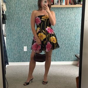 Anthropologie Strapless Floral Organza Midi Dress